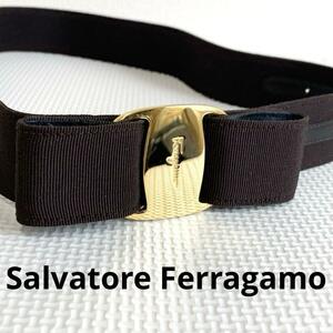 Salvatore Ferragamo ヴァラ リボン ベルト フェラガモ ブラウン　ゴールド　レディース