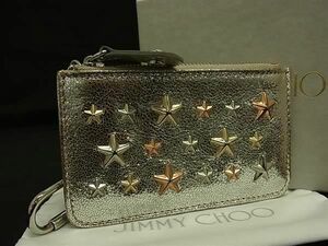 1円 ■美品■ JIMMY CHOO　ジミーチュウ スタースタッズ レザー パスケース カードケース コインケース カード入れ シルバー系 FI0246