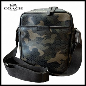 ■ 美品 COACH コーチ F70848 PVC素材 エンボス ミニシグネチャー柄 カモフラ 迷彩 フライト ショルダー バッグ クロスボディ