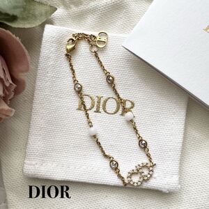 極美品Christian Dior Clair D Lune ディオール ロゴ ブレスレット クレール ディー リュヌ GP ラインストーン ゴールド バングル S4091502