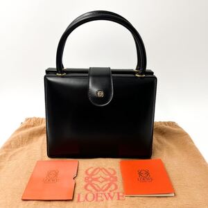 【希少/極美品】 LOEWE ロエベ アナグラム ボックスカーフ ハンドバッグ ミニ バニティ 手提げ ゴールド レザー ヴィンテージ ブラック 黒