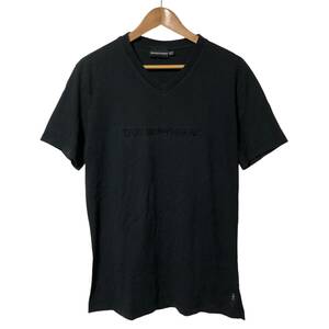 EMPORIO ARMANI エンポリオアルマーニ Tシャツ Vネック ロゴ 刺繍 半袖 XXL 黒 メンズ A24