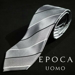 新品1円～★定価1.4万 エポカ ウォモ EPOCA UOMO 日本製 シルク絹100% ネクタイ 織柄 グレー 正規店本物 ◆8016◆