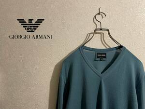 ◯ イタリア製 GIORGIO ARMANI コットン Vネック ニット / ジョルジオ アルマーニ ハイゲージ セーター ブルー 50 Mens #Sirchive