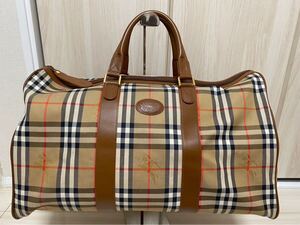 美品 BURBERRY バーバリー ノバチェック シャドーホース ボストンバッグ ブラウン ベージュ PVC レザー レディース 旧ロゴ 月桂樹