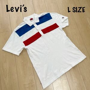 Levi’s リーバイス　半袖ポロシャツ メンズ　Lサイズ　パイル地　白/青/赤　LARGE マルチカラー　レトロ　ゴルフウェア