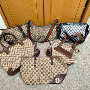 1円 GUCCI グッチ ハンド ショルダー トート バッグ GG キャンバス スプリーム シェリー ライン セット まとめ 売り