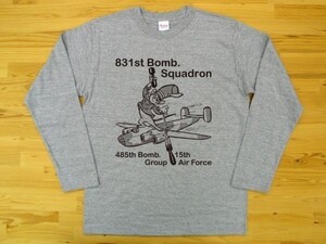 第831爆撃飛行隊 杢グレー 5.6oz 長袖Tシャツ 黒 L ミリタリー ねずみ U.S. AIR FORCE