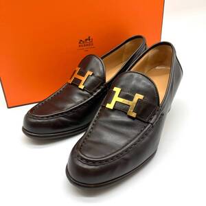 1円 HERMES エルメス コンスタンス チャンキーヒール パンプス ゴールド金具 ブラウン レザー 37 1/2