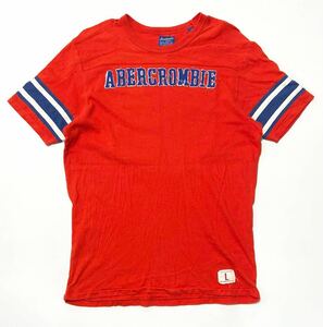 衝撃の1円スタート！ファン待望モデル！【Abercrombie&Fitch アバクロンビー&フィッチ】オリジナルロゴ 半袖Tシャツ【サイズL】赤 N-Y72