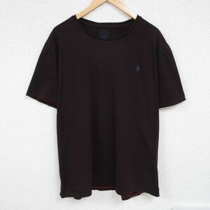 XL/古着 ラルフローレン Ralph Lauren 半袖 ブランド Tシャツ メンズ ビッグロゴ 大きいサイズ クルーネック こげ茶 ブラウン 24jul02 中古