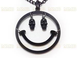 [PENDANT NECKLACE] Skull Eyes Smiley Face ブラック 髑髏 ドクロ アイ スマイリー ニコニコ マーク ペンダント ネックレス 【送料無料】