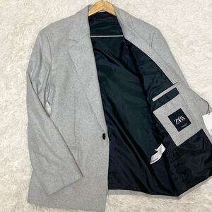 未使用/3XL!! ZARA ザラ テーラードジャケット コート アウター 大きいサイズ 54 ビジネス グレー メンズ パーティ 新品 タグ付き ウール　