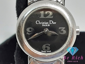 クリスチャン ディオール Christian Dior レディース 腕時計 D84-100 ラウンド 黒 シルバー SS クォーツ【中古】【送料無料】 bt2888