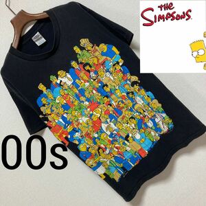 00s USA製■THE SIMPSONS シンプソンズ■総動員キャラ Tシャツ M 黒 ブラック 2007コピーライト Y2K MATT GROENING オールド Vintage