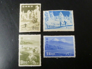 21EA　S　日本切手　1951年　観光地百選　記199-20C　蔵王山・日本平　計4種　未使用OH　