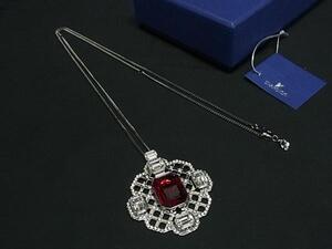 1円 ■新品同様■ SWAROVSKI スワロフスキー カラーストーン ネックレス ペンダント アクセサリー シルバー系×レッド系 FL0991