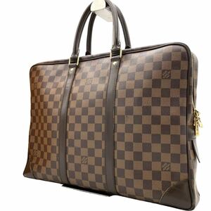 【鑑定済】 LOUIS VUITTON ルイヴィトン ダミエ ポルトドキュマン ヴォワヤージュ ビジネスバッグ A4◎ ブリーフケース 茶色 カバン メンズ