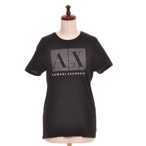 □489497 ARMANI EXCHANGE アルマーニエクスチェンジ A/X ○半袖Tシャツ ラインストーンロゴT サイズS レディース ブラック