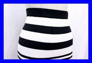 ●美品 アナップ ANAP タイトスカート 台形 ひざ丈 ボーダー 白 ホワイト 黒 ブラック レディース 服F4076