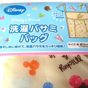 未使用・ディズニー・洗濯バサミ収納バッグ・手書き風・ミッキーマウス＆ミニーマウス・サイズ約縦２９×横２５CM（ヒモ部分含めず）★M161