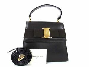 1円■美品■ Salvatore Ferragamo フェラガモ AT-21 5677 ヴァラリボン レザー クロスボディ ハンドバッグ ショルダー ブラウン系 FD2531