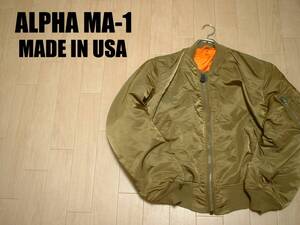 ALPHA INDUSTRIES.希少キャメルMA-1フライトジャケットL正規アルファMA1米国製MADE IN USAエアフォースU.S.AIR FORCE中綿ブルゾンCWU-45P