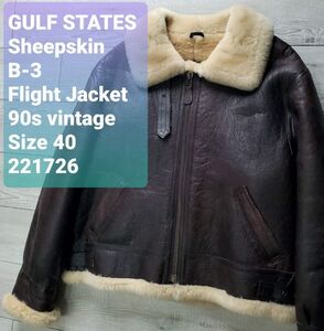 GULF STATES ガルフステーツ 良品 90s vintage 羊革×羊毛 B-3 フライトジャケット 40 XL相当 リアルムートン こげ茶 本革 レザー ボンバー