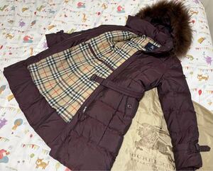 26万★豪華高年式超美品160 165 38 細身M 90%ダウンコートロングBURBERRYバーバリーロンドン レディースリアルフォックスファー脱着 ワイン