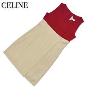 CELINE セリーヌ ノースリーブ ワンピース L 40 洋服 レディース レッド ベージュ