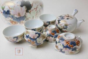 九谷焼　加賀九谷　木槿と菊図　急須 茶器 煎茶道具 茶道具 煎茶碗 茶器揃 