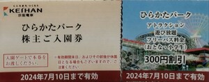 ひらかたパーク 入園券１枚＋のりものフリーパス割引券１枚＝１名様セット［普通郵便発送］