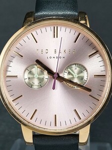 美品 TED BAKER テッドベイカー 10030749 アナログ クォーツ 腕時計 ピンク文字盤 カレンダー レザーベルト ステンレス 新品電池交換済み