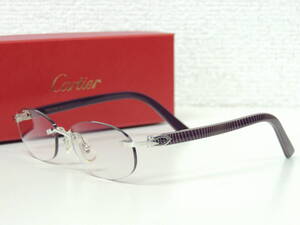 ★ カルティエ Cartier フランス製 Cデコール C金具装飾 木目調 セブラ調 テンプル リムレス 度無し 眼鏡 伊達メガネ サングラス フレーム