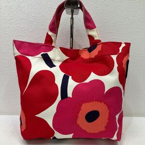 □51−3345 marimekko マリメッコ レディース ハンドバッグ トートバッグ ウニッコ Unikko 赤 ピンク キャンバス カジュアル 北欧 