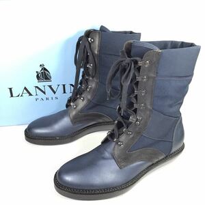 未使用品【ランバン】本物 LANVIN 靴 24cm ネイビー ショートブーツ カジュアルシューズ ナイロン×レザー 男性用 メンズ イタリア製 6 箱