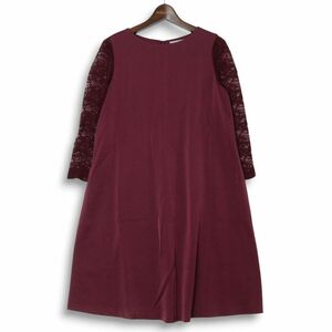 23区 春夏 7分袖 レース 切替★ とろみ♪ ワンピース Sz.38　レディース 赤 ボルドー　E4T01938_8#A