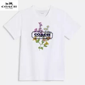 ◆新品タグ付き/正規品◆【COACH★CI525-S】コーチ フローラルバッジ半袖Tシャツ オーガニックコットン ホワイト 定価23,100円 即決☆