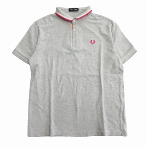 フレッドペリー FRED PERRY 鹿の子 ポロシャツ カットソー ダブルライン ワンポイント ロゴ 刺しゅう XL グレー ピンク オレンジ メンズ