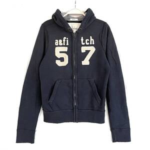 abercrombie アバクロ パーカー kids XL 紺 ダメージ加工 ロゴワッペン 57 裏起毛 ロゴ刺繍 フルジップ トレーナー スエット A&F D522