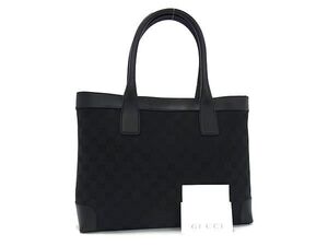 1円 ■美品■ GUCCI グッチ 33890 GG柄 GGキャンバス×レザー トートバッグ ハンドバッグ ショルダーバッグ 肩掛け ブラック系 FJ2690