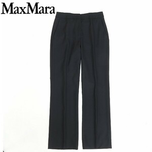 白タグ◆Max Mara マックスマーラ シルク混 ストレッチ センタープレス スラックス パンツ 黒 ブラック 36