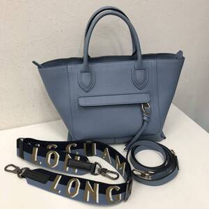 ⑲【沖縄・離島はゆうパック着払い】【ショルダーストラップ付き】LONGCHAMP ロンシャン ショルダーバッグ BLU ブルー レザー 10104HTA212