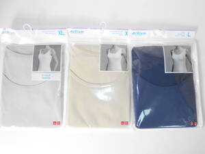 b589◆未開封品♪UNIQLO エアリズム タンクトップ3点セット◆ユニクロ WOMEN ネイビーL ナチュラルXL ライトグレー(シームレス)XL AIRism6K