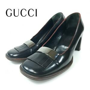 GUCCI パンプス キルト チャンキーヒール プレート 36 裏貼り有り