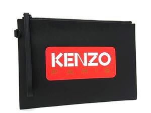 1円 ■極美品■ KENZO ケンゾー レザー クラッチバッグ セカンドバッグ レディース メンズ ブラック系×レッド系 FL0474