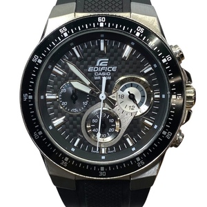 【美品】CASIO EDIFICE カシオ エディフィス クロノグラフ メンズ腕時計 ブラック文字盤 ブラックラバーベルト EF-552-1A