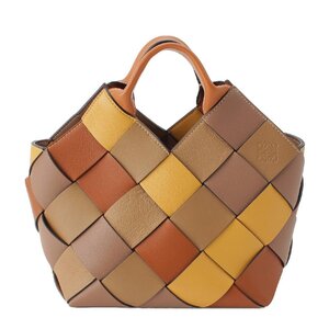 【ロエベ】Loewe　ウーブン バスケット 2way レザー ハンドバッグ 101.88.K05 ブラウン系マルチカラー 【中古】【正規品保証】212686