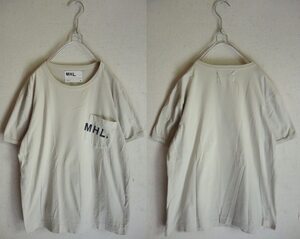 MHL.マーガレットハウエル☆PRINTED JERSEYLOGO Tシャツ M ベージュ 日本製☆596-616525