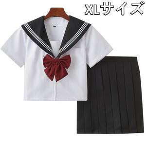 【新品 XL 黒】半袖セーラー服　上下セット【本格的な女子高校の制服コスプレ】 146半袖XL